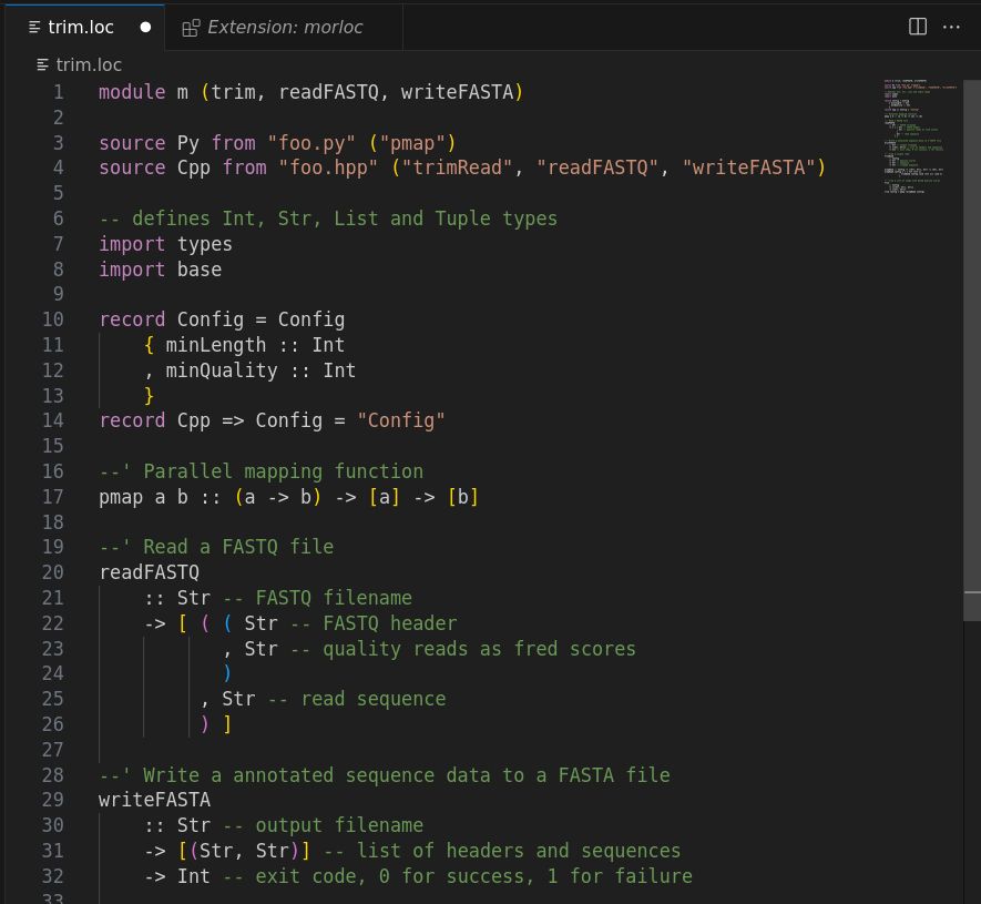 Morloc code highlighted in VS Code