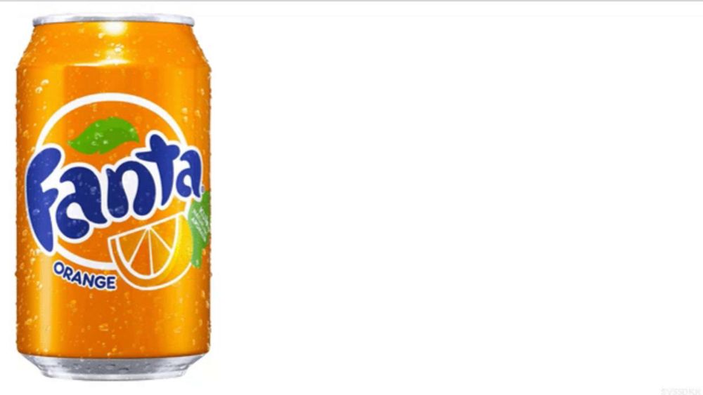 a can of fanta orange soda next to a wooden stick