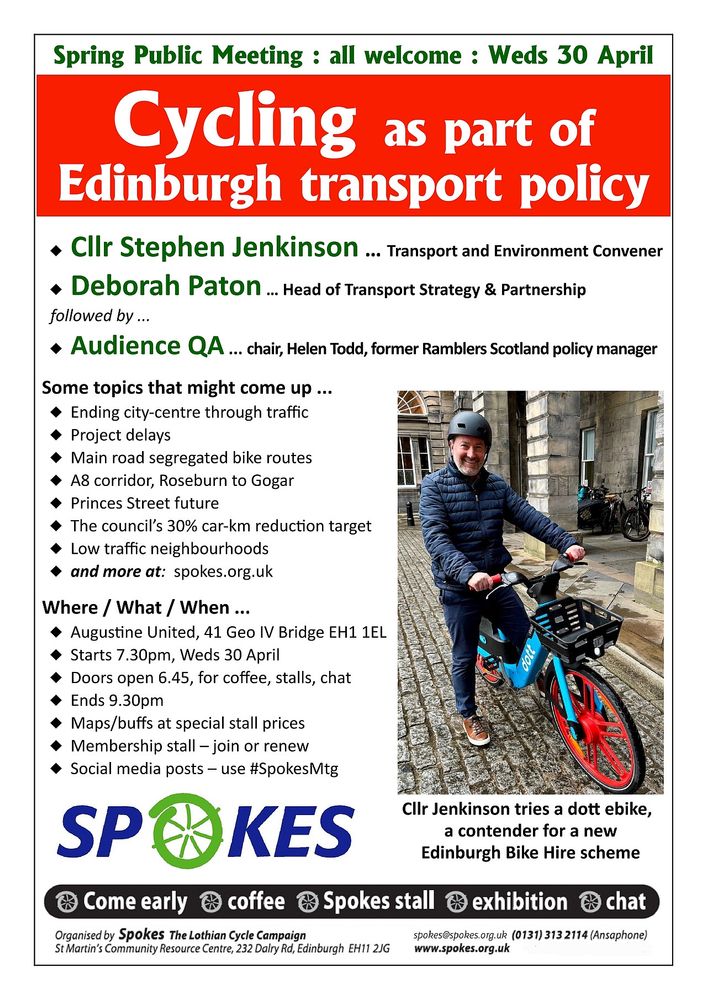 Poster for the Spokes public meeting.   All info also at spokes.org.uk, 17.3.25 blog