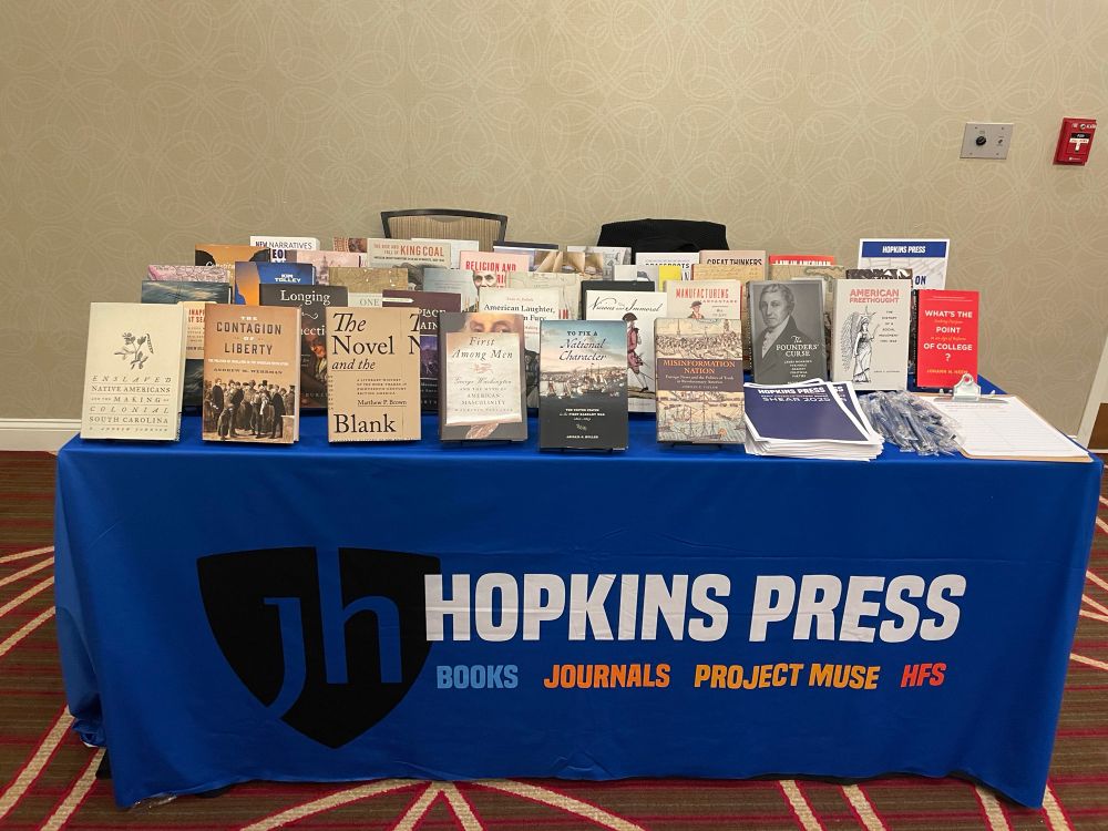 Hopkins Press book display. Lots of books. 
