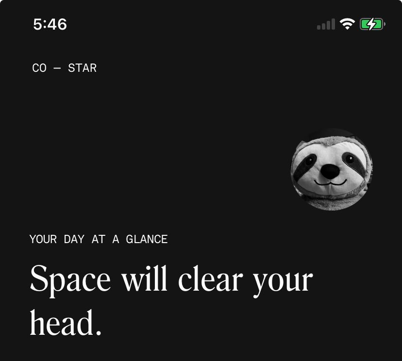 screenshot of costar saying "space will clear your head" 