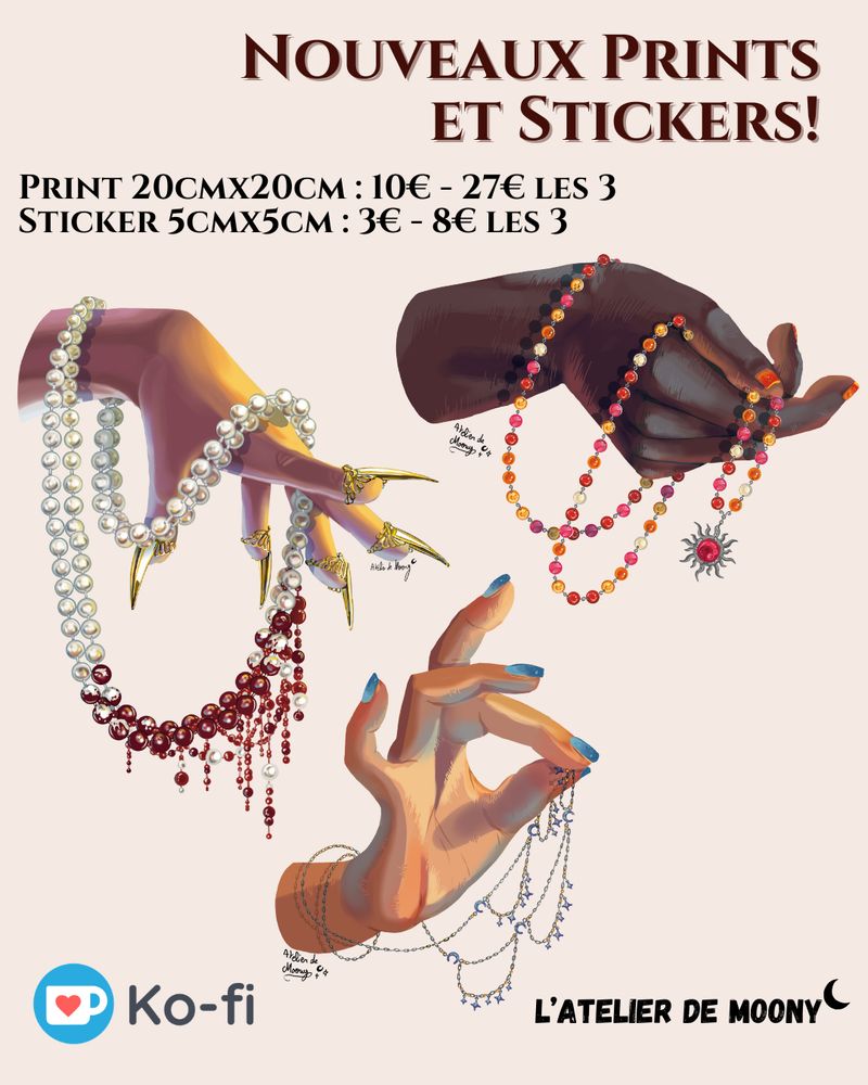 Nouveaux prints et stickers !
Print 20x20cm : 10€ - 27€ les 3
Stickers 5x5cm : 3€ - 8€ les 3