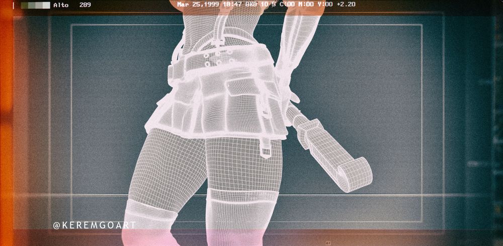 3d model of a female character with cloth and weapon details 