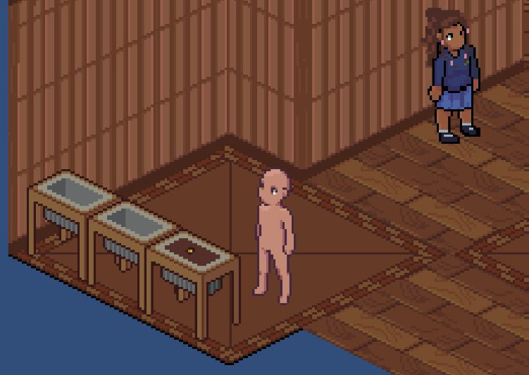 this is my game i made and it involves a bald agender baddie staring at a seed while a fully clothed girl lurks in the background. please look forward to it