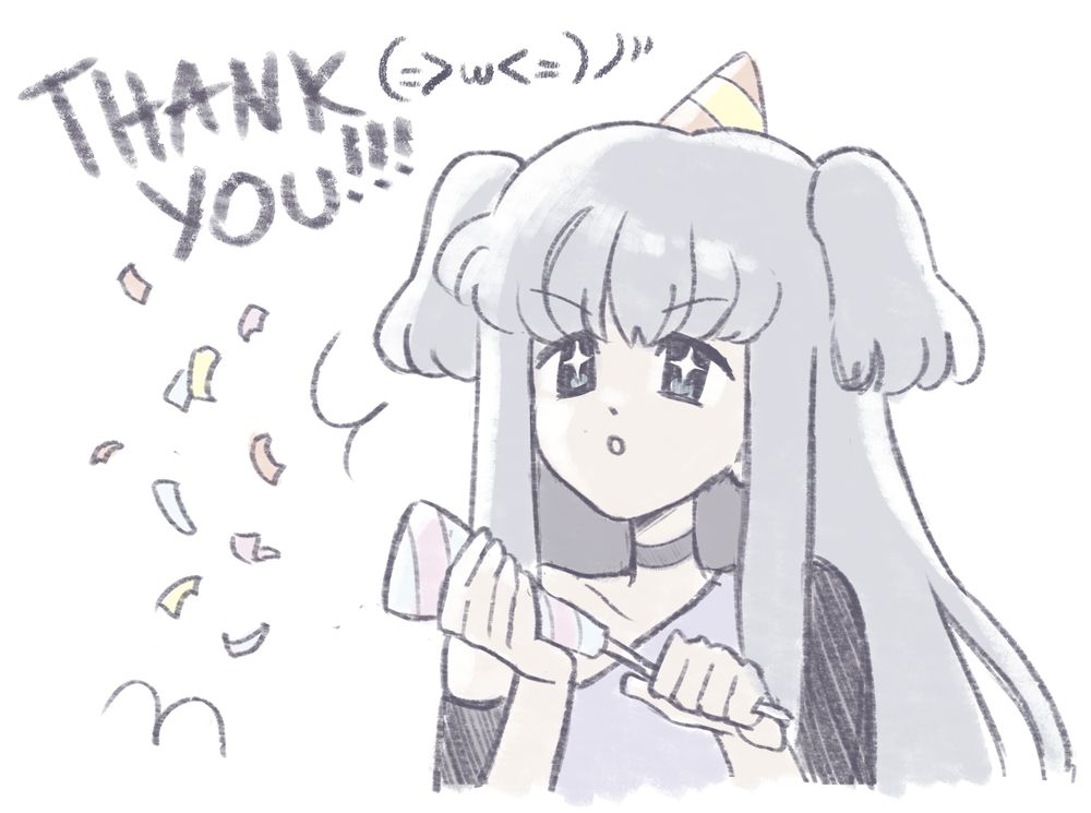 Kana popping a celebratory confetti cone thingy
