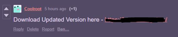 A comment saying "Download Updated Version here - " with a censored link.