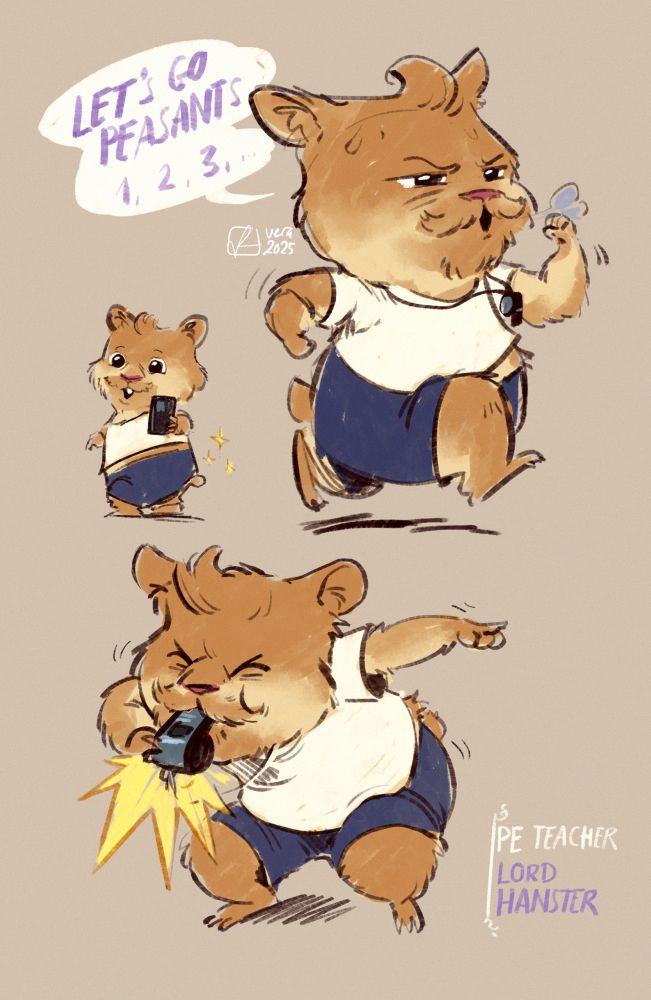 Hamsters in white shirt and blue shorts doing sport things