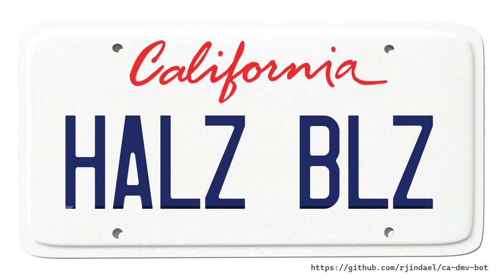 California license plate with text "HALZ BLZ".
