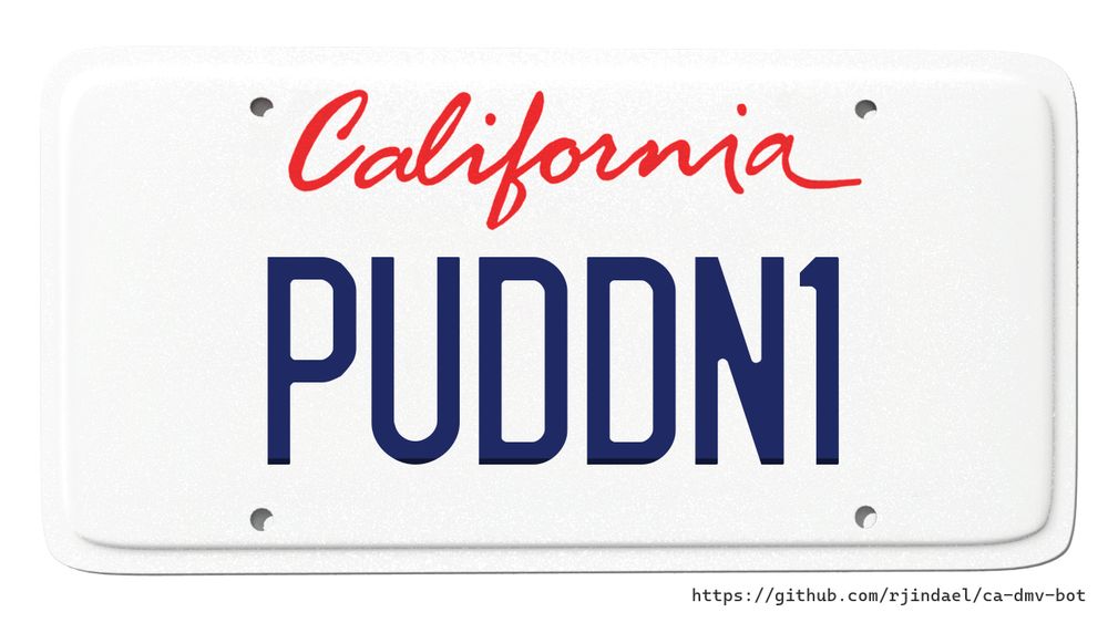 California license plate with text "PUDDN1".