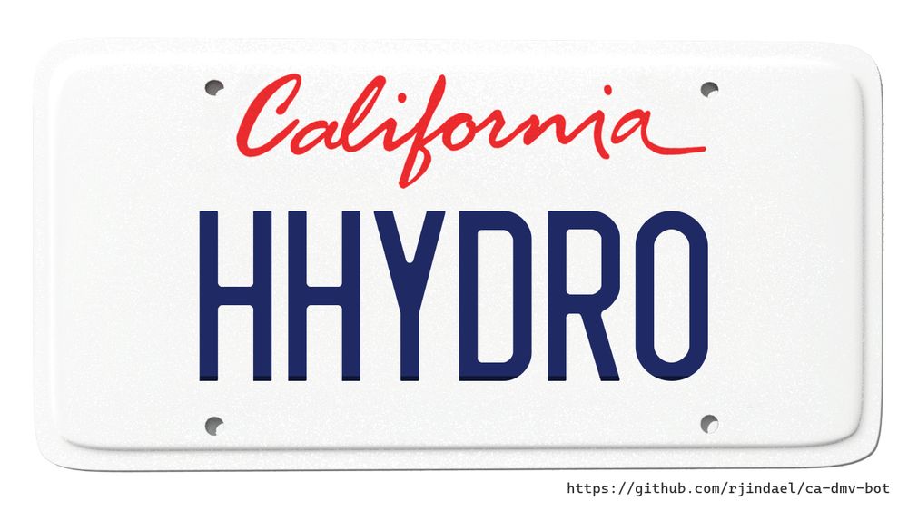 California license plate with text "HHYDRO".
