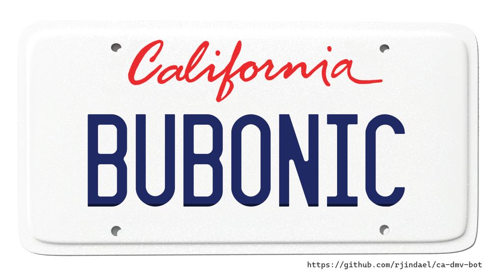 California license plate with text "BUBONIC".