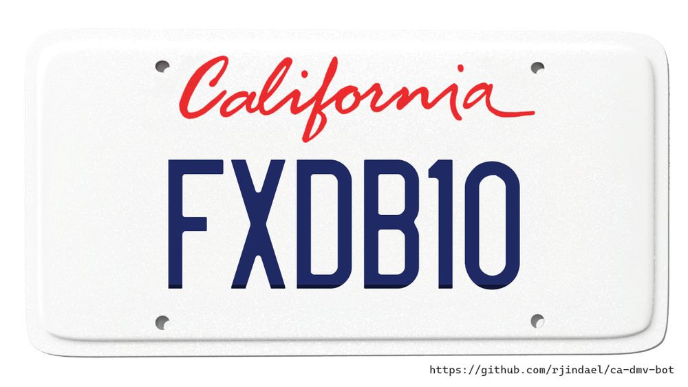 California license plate with text "FXDB10".