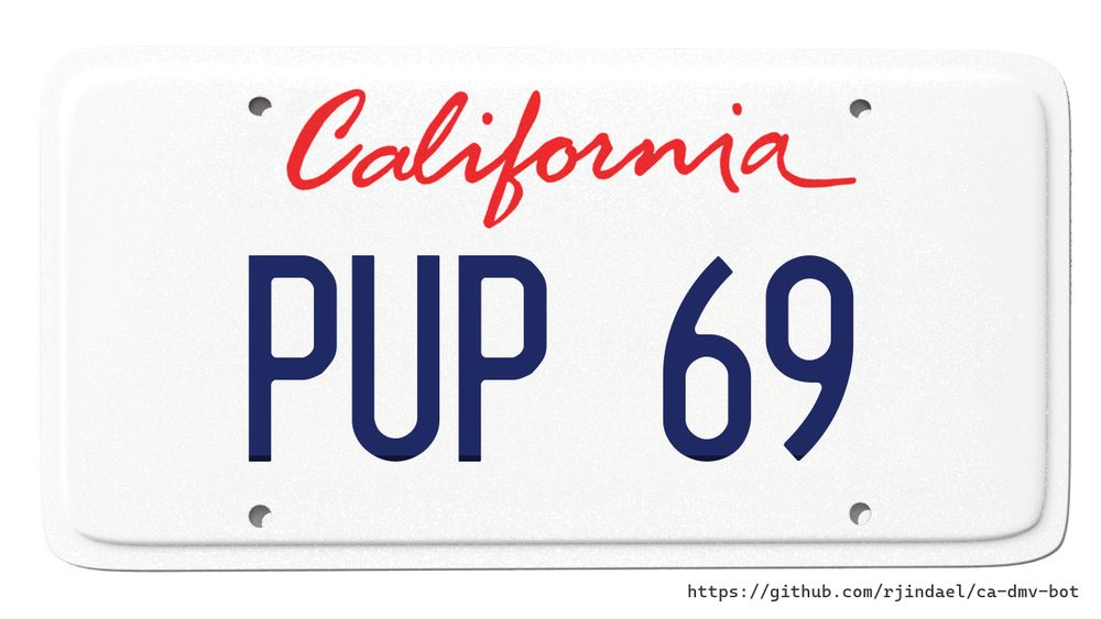 California license plate with text "PUP 69".