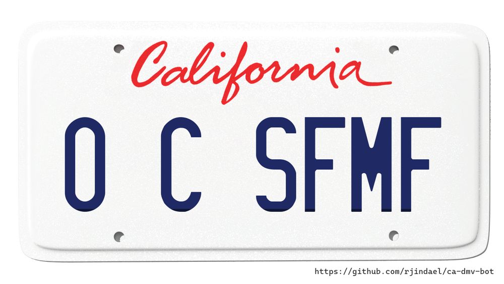 California license plate with text "O C SFMF".