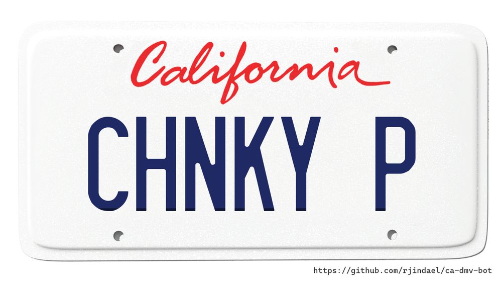 California license plate with text "CHNKY P".