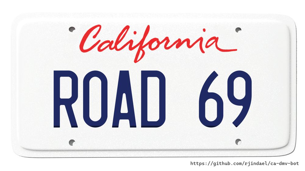 California license plate with text "ROAD 69".