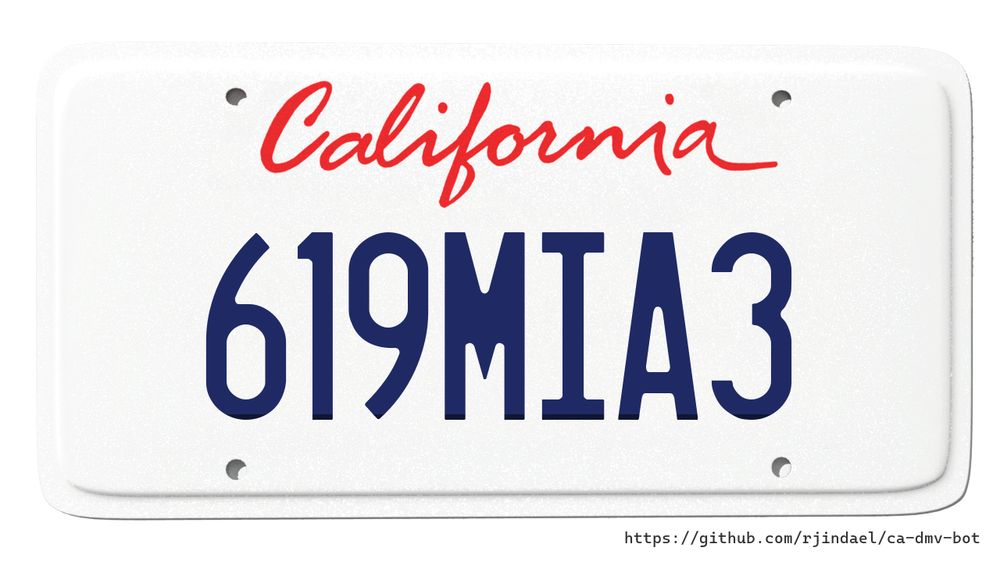 California license plate with text "619MIA3".