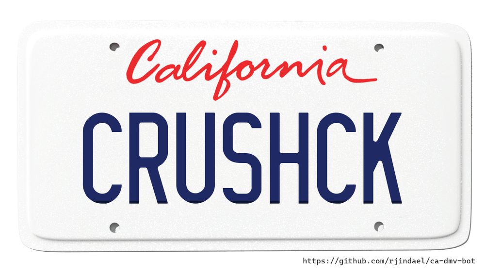 California license plate with text "CRUSHCK".