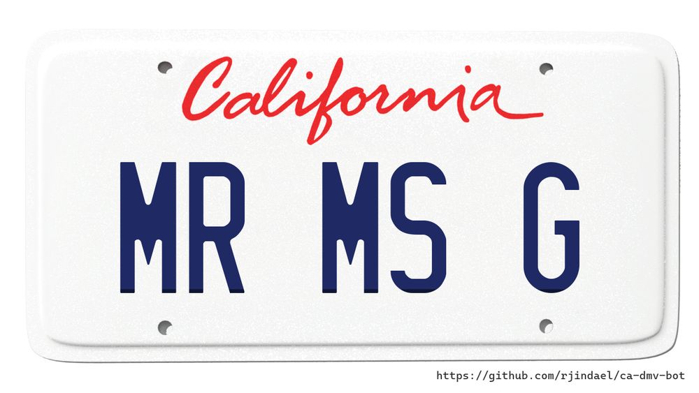 California license plate with text "MR MS G".