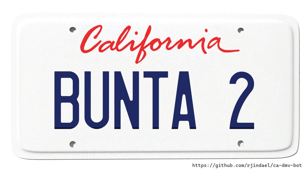 California license plate with text "BUNTA 2".