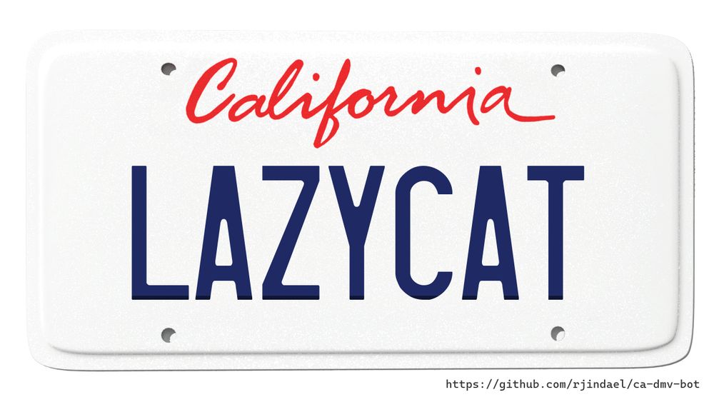 California license plate with text "LAZYCAT".