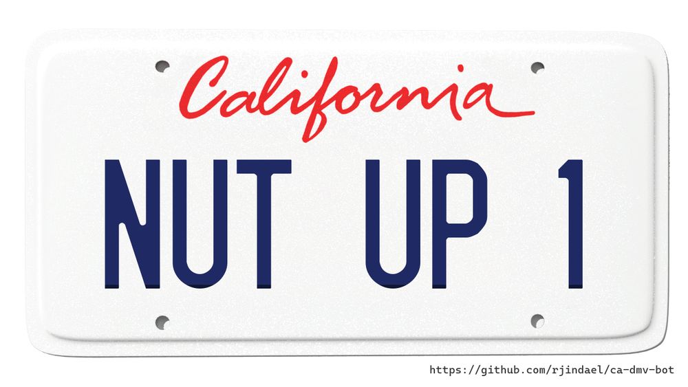 California license plate with text "NUT UP 1".