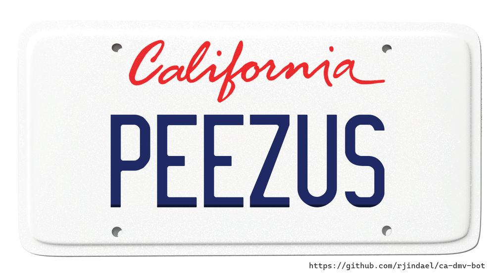 California license plate with text "PEEZUS".