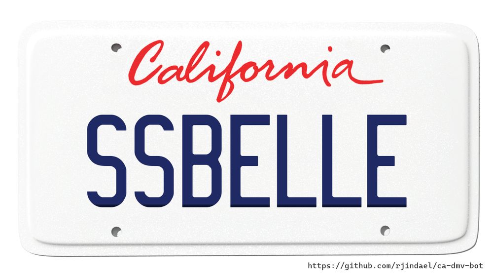California license plate with text "SSBELLE".