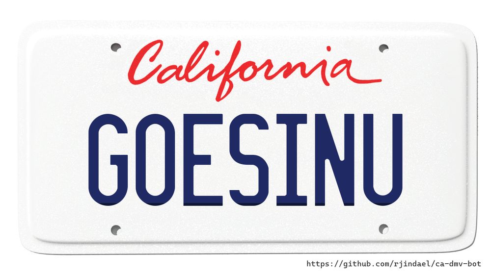 California license plate with text "GOESINU".
