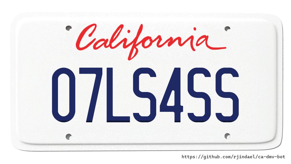 California license plate with text "O7LS4SS".