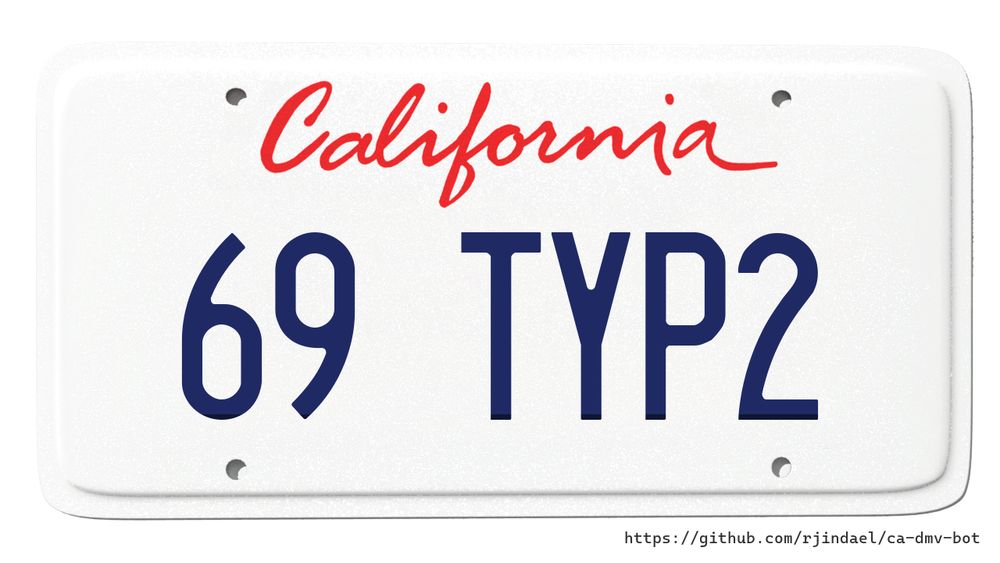 California license plate with text "69 TYP2".
