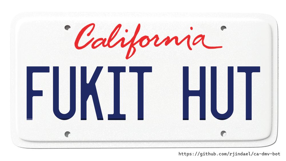 California license plate with text "FUKIT HUT".
