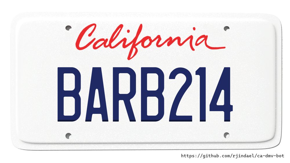 California license plate with text "BARB214".
