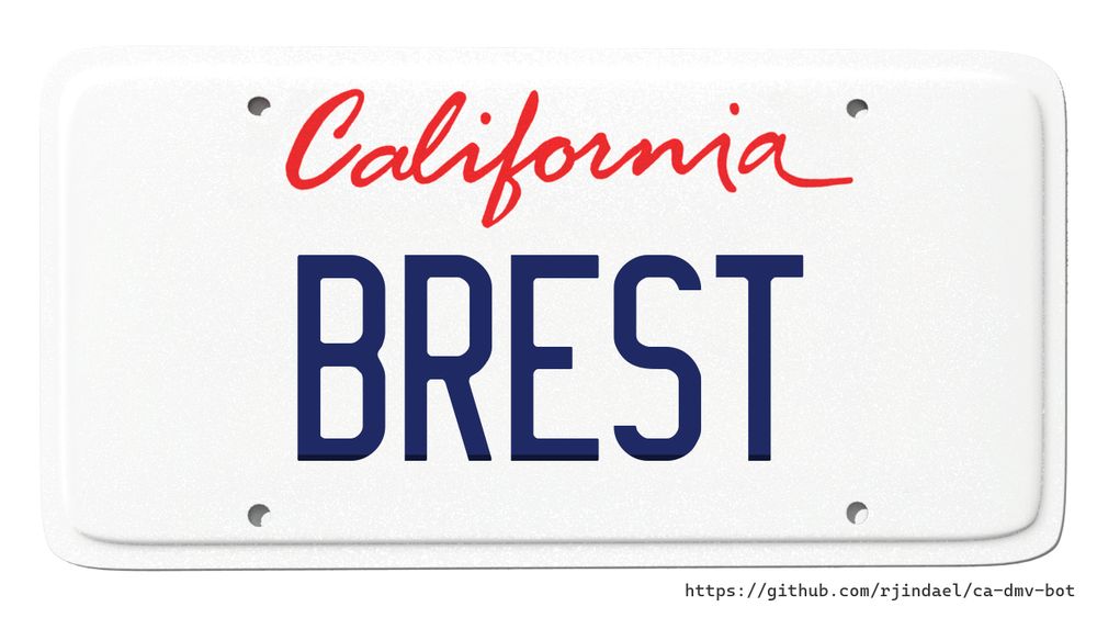 California license plate with text "BREST".