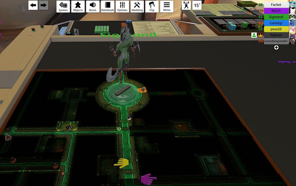 Remmie as a giant in the sewers. A goofy screenshot from the table. 