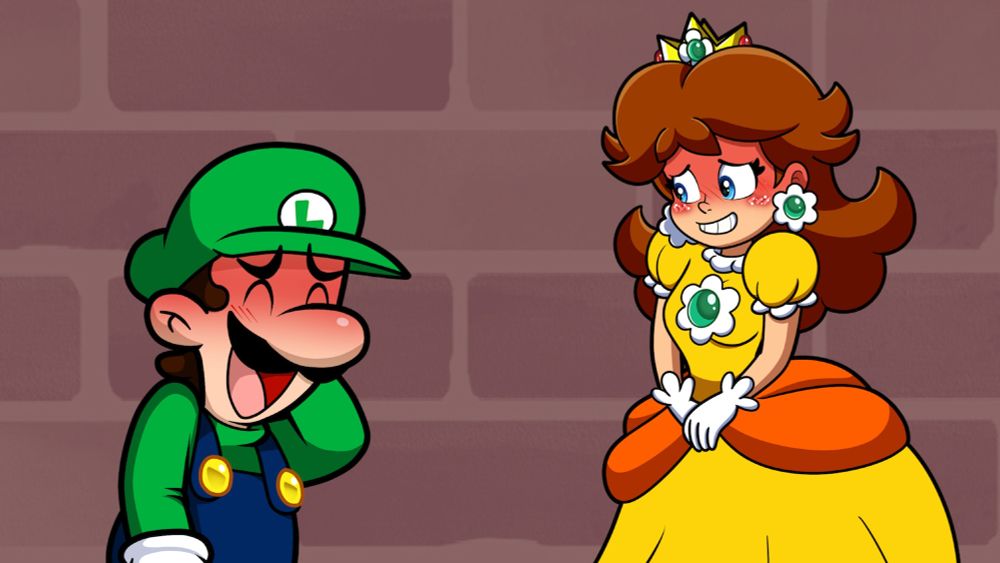 Luigi and Daisy blush as they discuss something romantic! 💚🧡