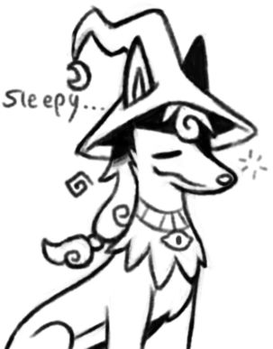 A sleepy Ninetales with a witch hat