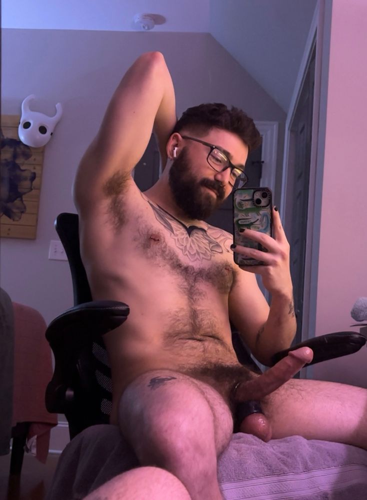 Naked mirror selfie of me showing off my erect bator cock and my musky ripe pits