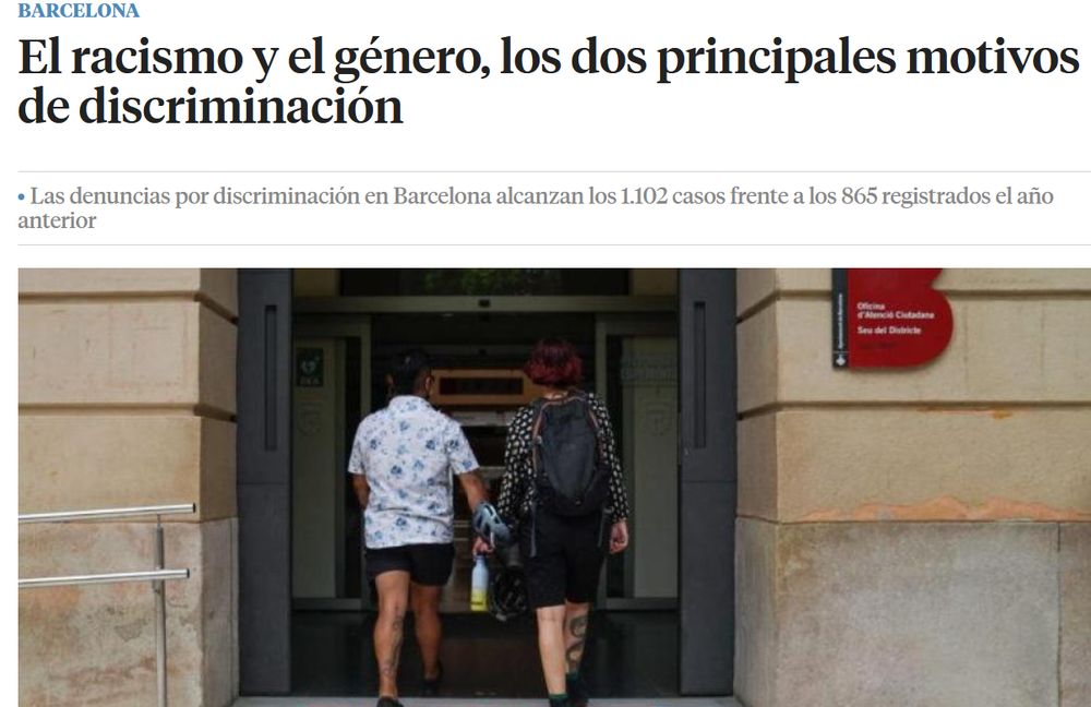 Titular que dice:

El racismo y el género, los dos principales motivos de discriminación