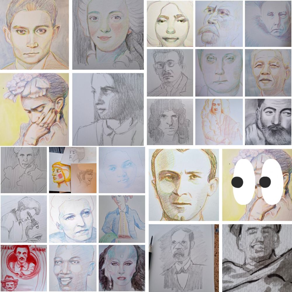 Eine Kollage aus 27 bunten Portraits 