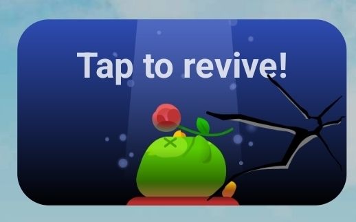 the duolingo owl lying dead holding a flower. there is a crack on the picture, and the font above says Tap to revive.