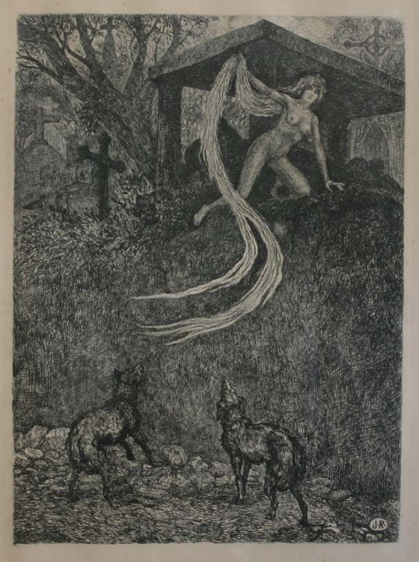 Nude woman and two dogs