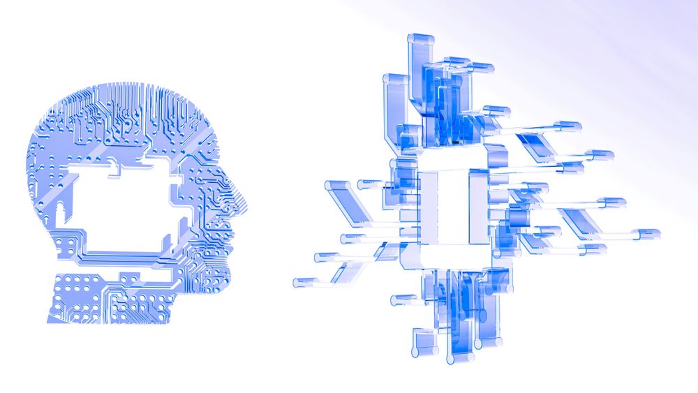 A light blue computer chip in the shape of a human head.