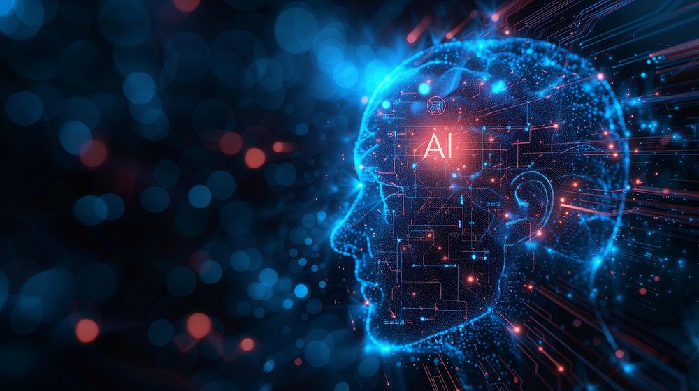 This image shows a profile of a face with the words AI over the brain area.