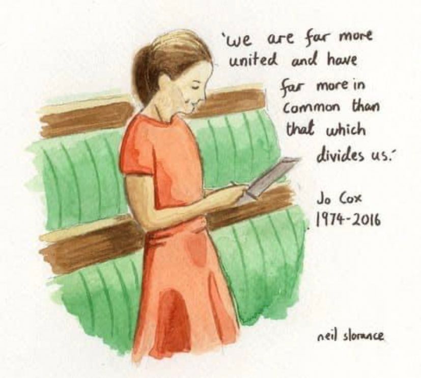 Drawing of Jo Cox delivering her famous maiden speech in parliament 