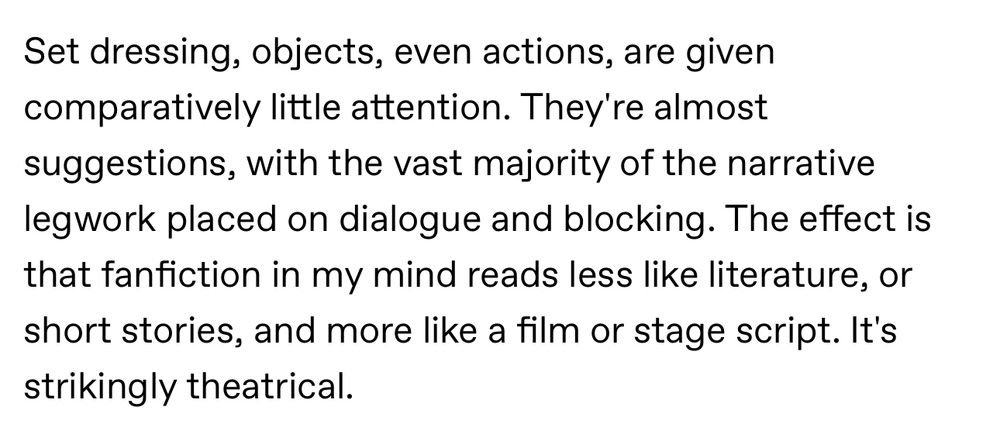 An excerpt from a screed about how un-literary fanfic is.