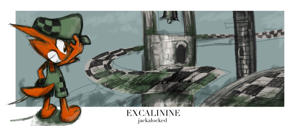 Marchal a observar um concept para um nivel do jogo (fundo cinza)