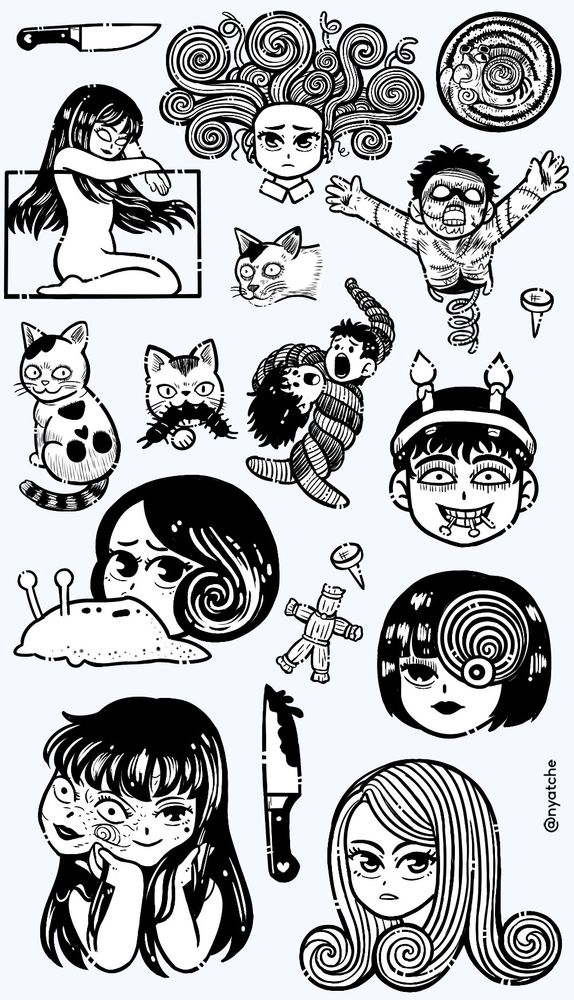Fanart de várias obras do mangaká Junji Ito