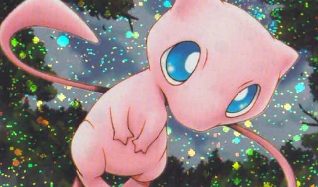 Holographic foil card art of Mew