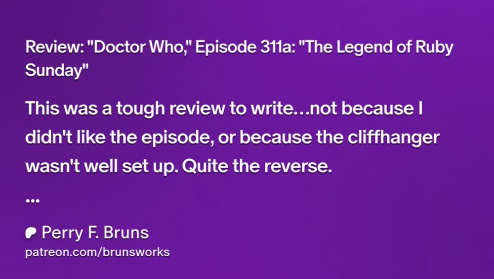 Review: "Doctor Who," Episode 311a: "The Legend of Ruby Sunday" | Perry F. Bruns